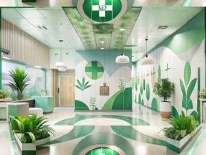 Biodegradable signage and sustainable printing solutions in a modern hospital environment