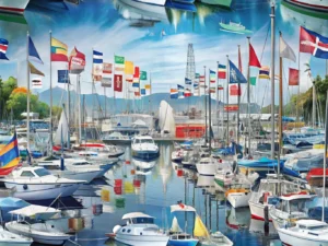 Marina view with various signage for boat and yacht clubs